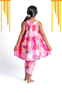 Floral Halter Neckline Dress With Straight Pants