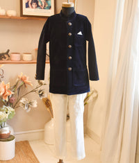 Blue Velvet Bandhgala With Chudidar
