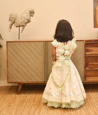 Off White Thread and Gota Embroidery Lehenga Choli with Green Frll