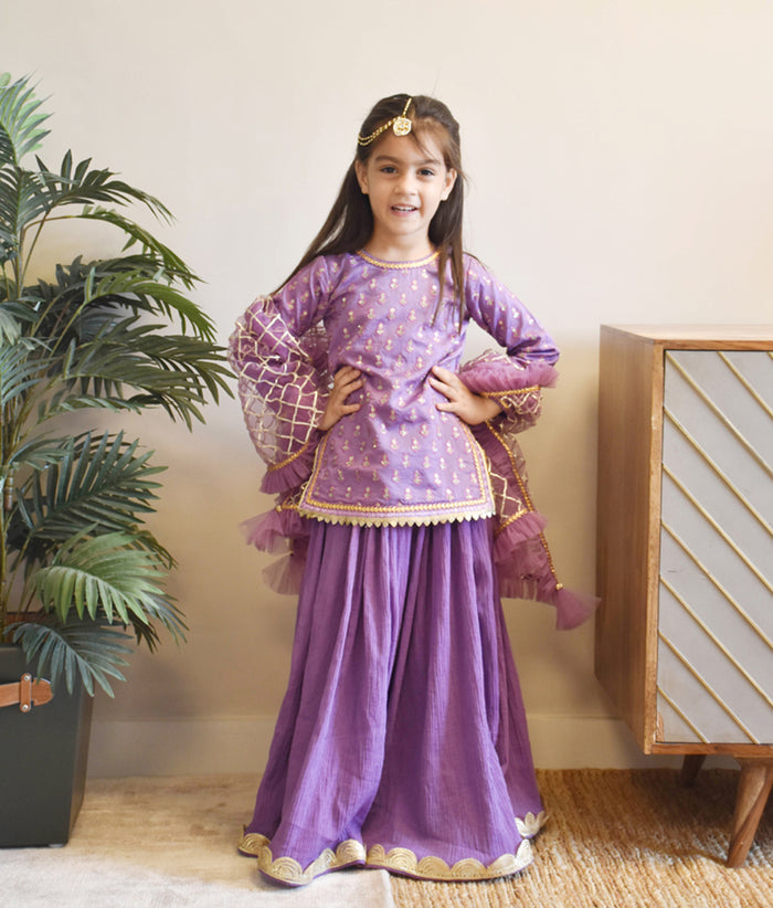 Purple Embroidery Kurti with Lehenga