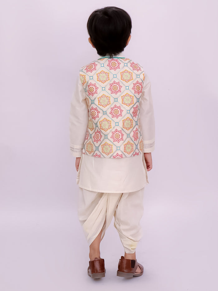 Mishti White Kurta Dhoti and Jacket For Boys