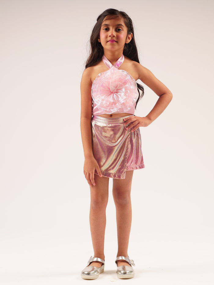 Lil Drama's Barbie Pink Shimmer Skirts Ballerina Co Ordinate Set For Young Girls