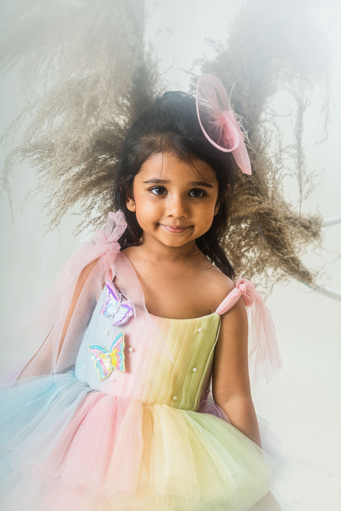 Rainbow Tulle Dress With 3D Butterflies