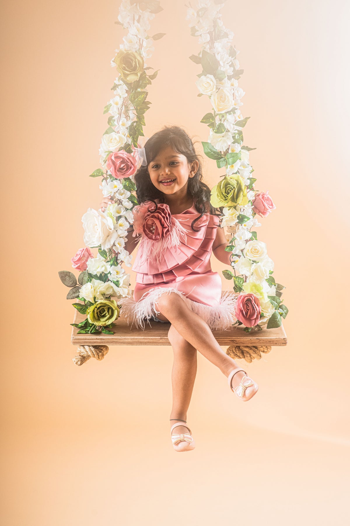 A-line Rose Gold Satin Dress