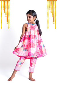 Floral Halter Neckline Dress With Straight Pants