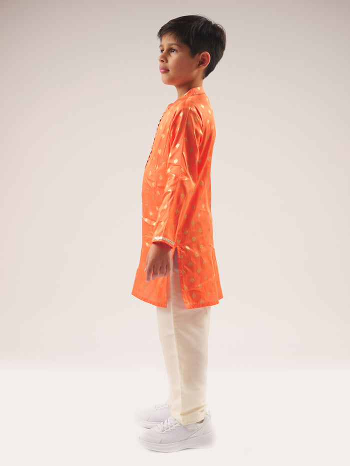 Mehfil Orange Kurta Pant Set For Boys