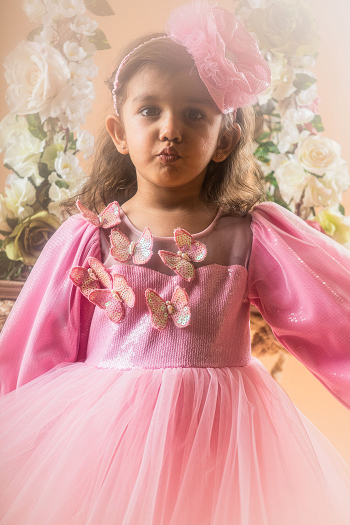 Fluttering Butterfly Pink Party Dress