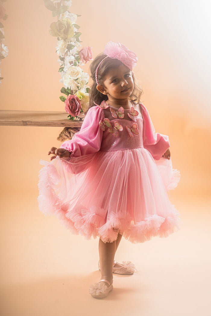 Fluttering Butterfly Pink Party Dress