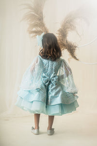 Aqua Cape Sleeves Party Dress