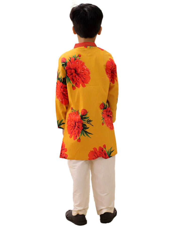 Genda Phool Mustard Kurta and White Pant Set for Boys
