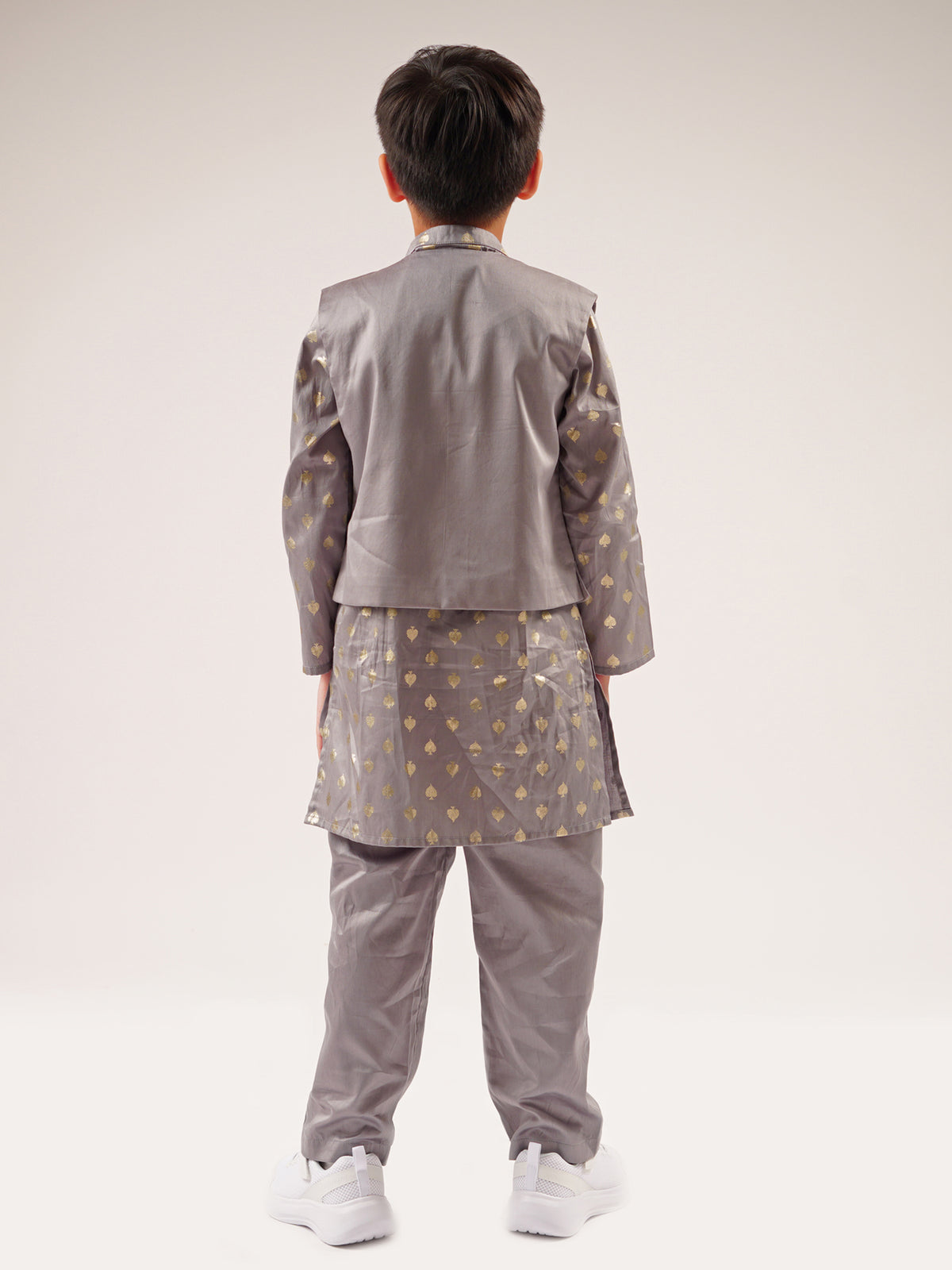 Mehfil Grey Kurta Pant Jacket Set For Boys