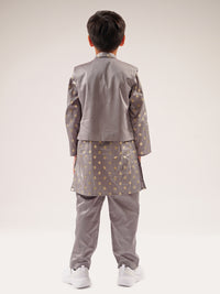 Mehfil Grey Kurta Pant Jacket Set For Boys