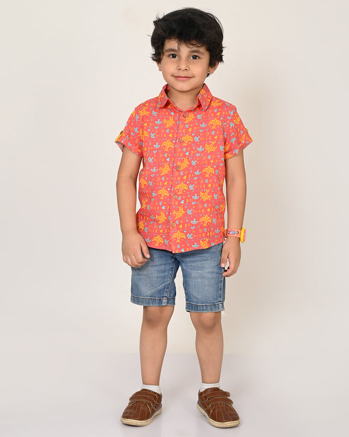 Sassy Boho Boys Orange Shirt From The Sibling Collection