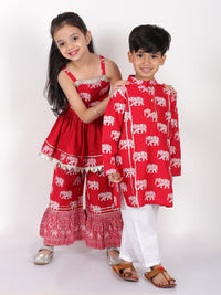Trunk Tales Boys Red Kurta with Pant