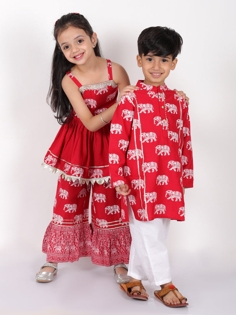 Trunk Tales Boys Red Kurta with Pant