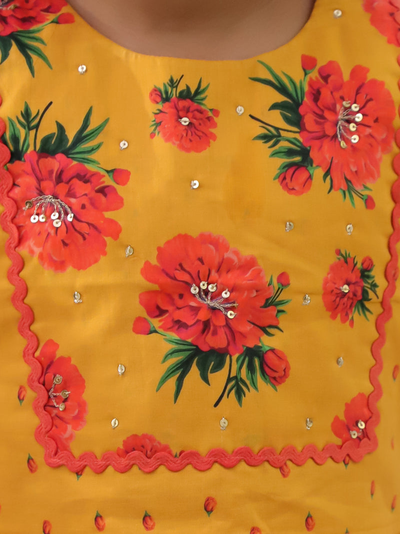 Genda Phool Mustard Crop Top and Dhoti Set For Girls