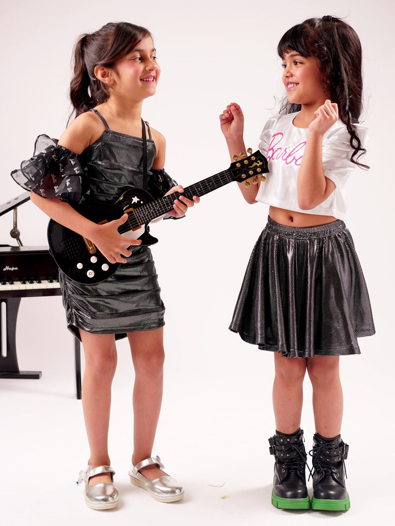 Lil Drama's Barbie Black & White Shimmer Rockstar Co Ordinate Set For Young Girls