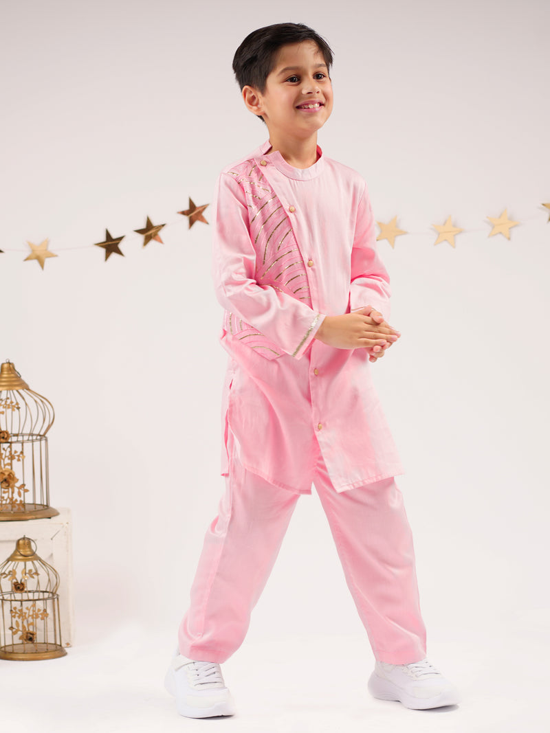 Bollywood Tadka Pink Kurta Pant Set For Boys