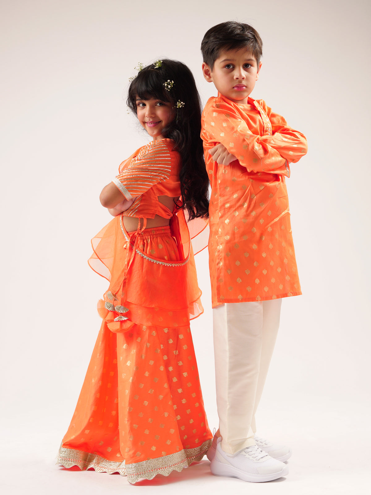 Mehfil Orange Kurta Pant Set For Boys