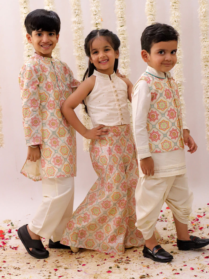 Mishti Off White Top and Pant Set For Girls