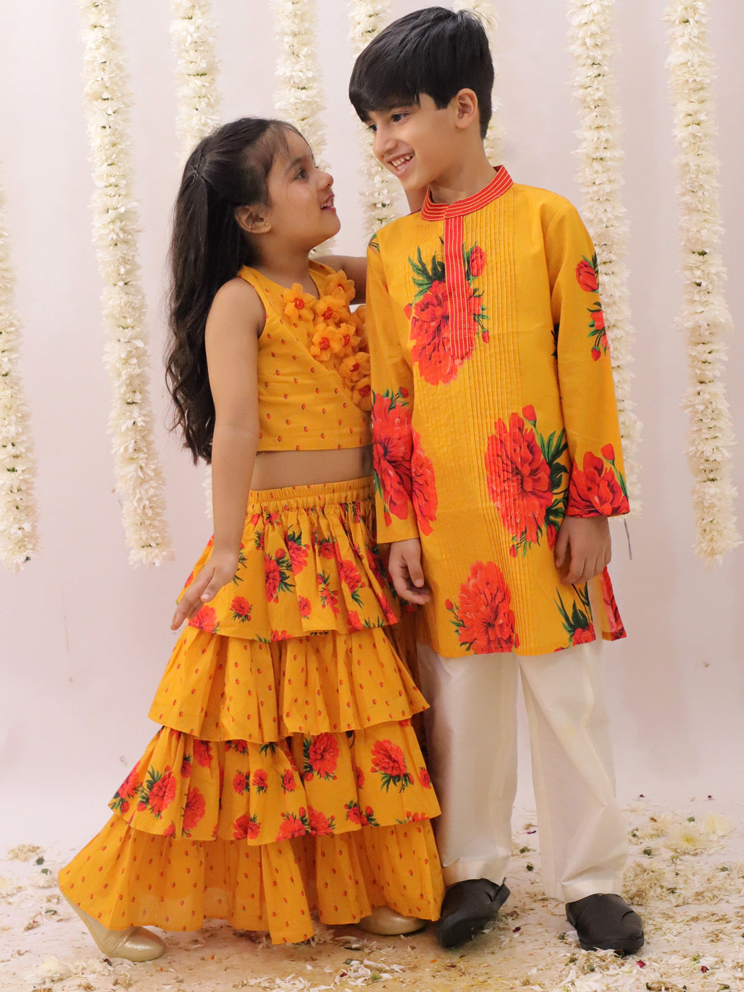 Genda Phool Mustard Kurta and White Pant Set for Boys