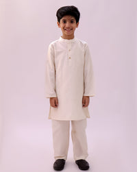Genda Phool White Kurta and Pant with Mustard Jacket Set for Boys