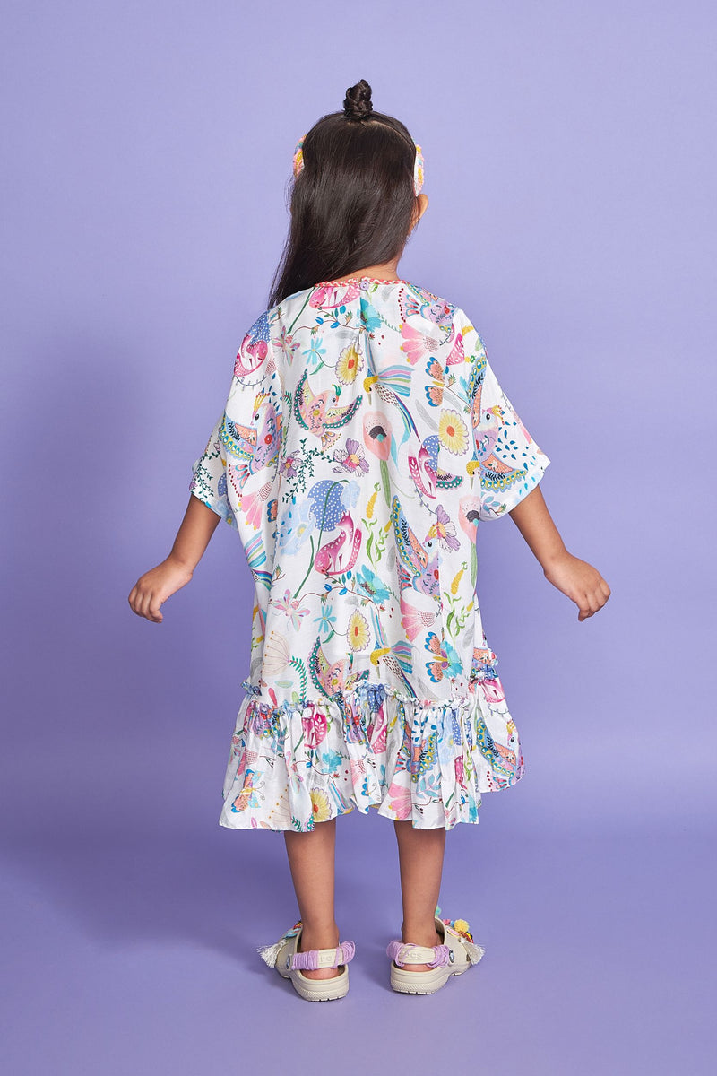 PomPom White Kids Kaftan Dress