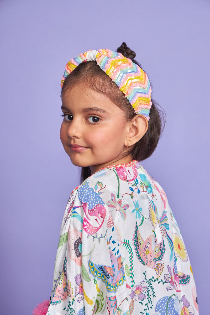 PomPom White Kids Kaftan Dress