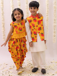 Genda Phool Mustard Crop Top and Dhoti Set For Girls
