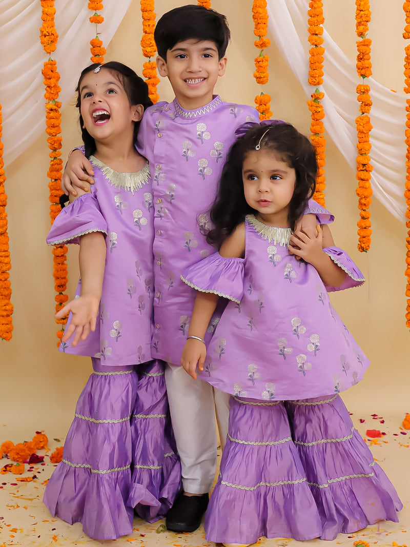 Mishti Purple Kurta Pyjama Set For Boys