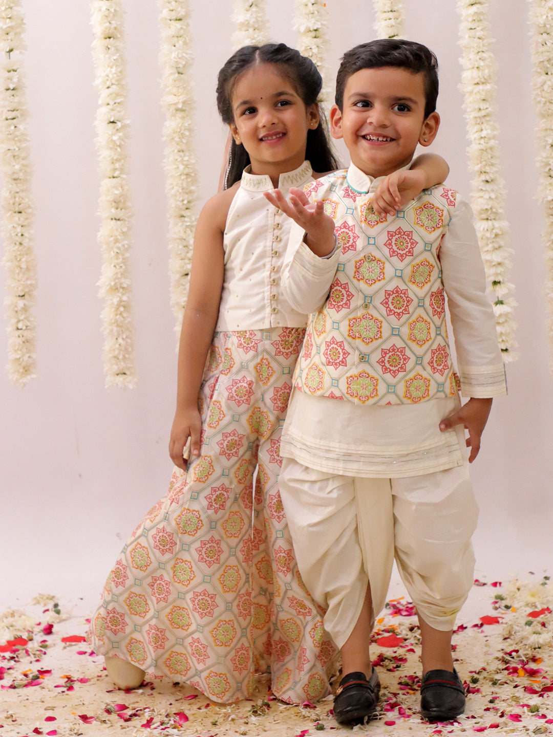 Mishti White Kurta Dhoti and Jacket For Boys