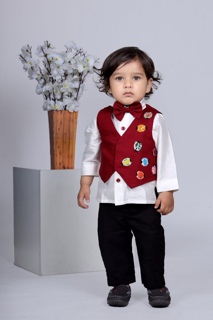 Marun Waist Coat With Ladybird Applique