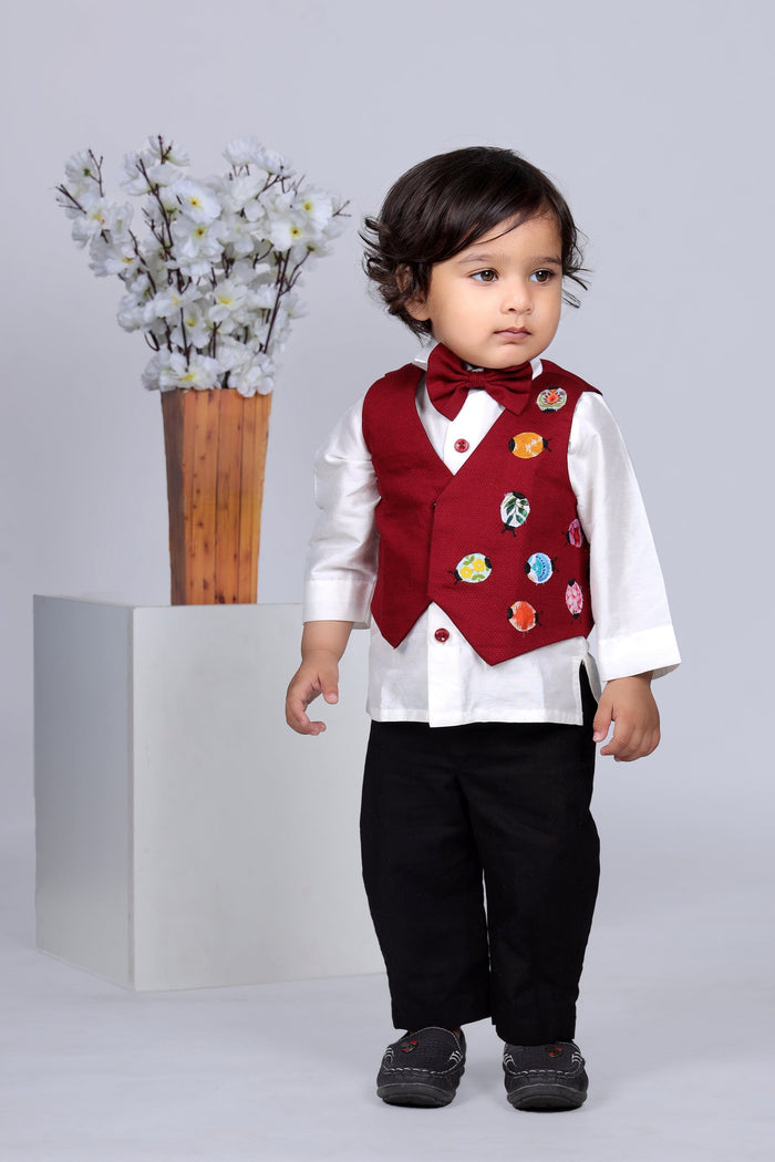 Marun Waist Coat With Ladybird Applique