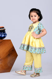 Yellow Heavy Embroidered Kurti With Palazzo Set
