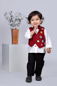 Marun Waist Coat With Ladybird Applique