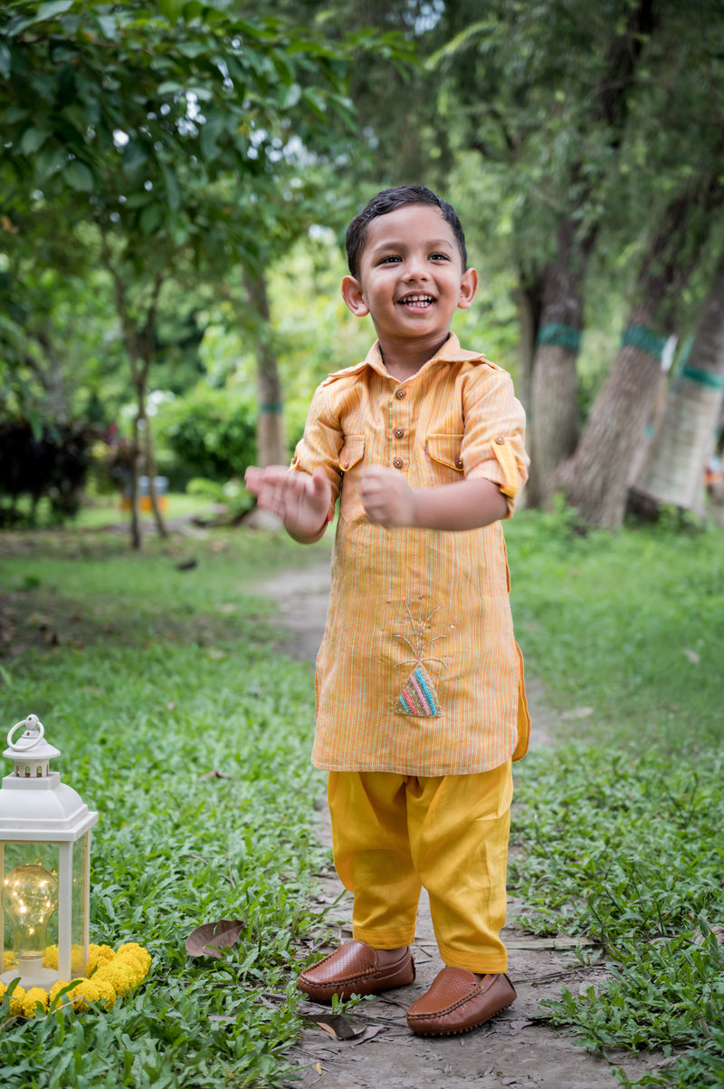 Mustard Yellow Pathani Kurta Set