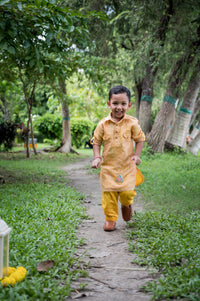 Mustard Yellow Pathani Kurta Set