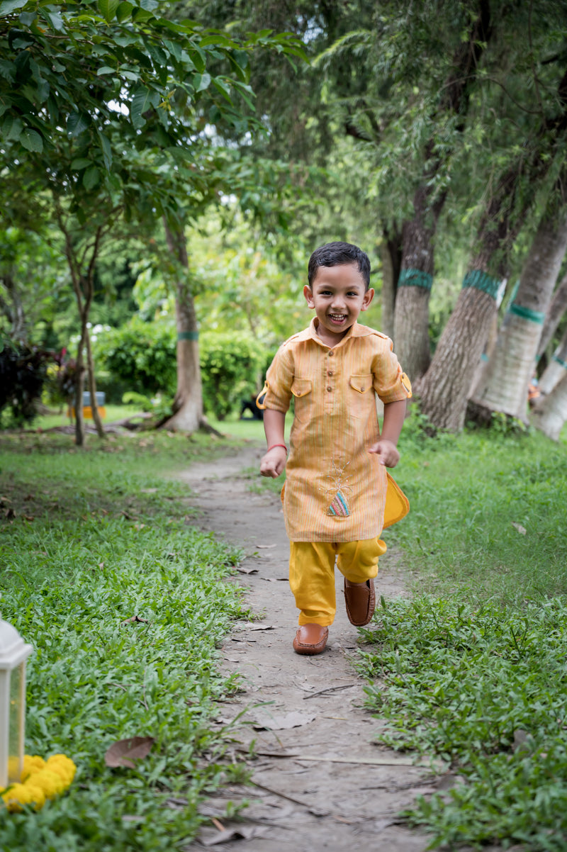 Mustard Yellow Pathani Kurta Set