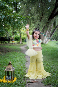 Floral Embroidered Lime Yellow Top With Sharaha Pants And Dupatta