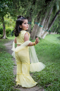 Floral Embroidered Lime Yellow Top With Sharaha Pants And Dupatta