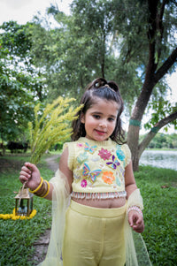 Floral Embroidered Lime Yellow Top With Sharaha Pants And Dupatta