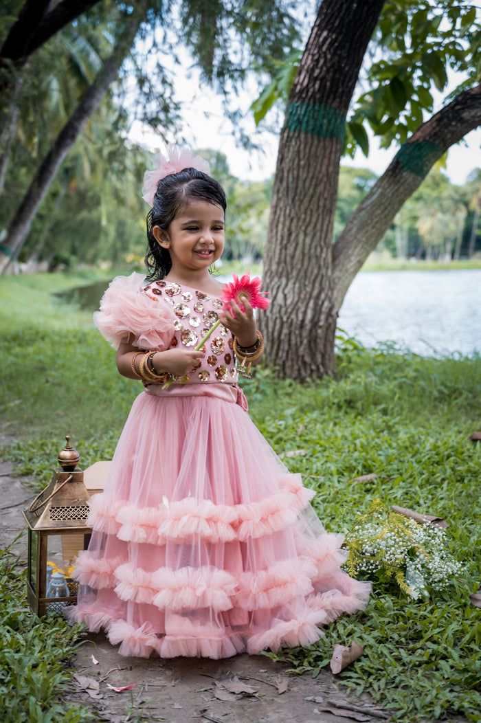 Rose Gold Frilly Sequin Lehenga