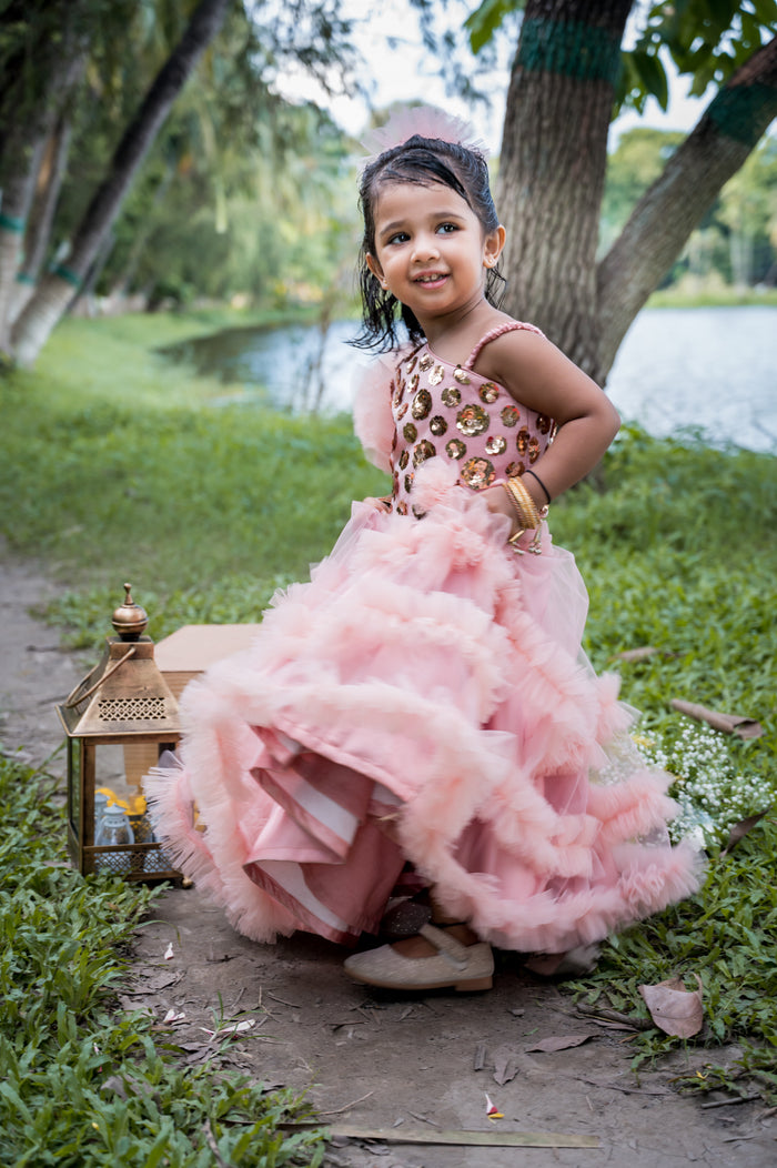 Rose Gold Frilly Sequin Lehenga