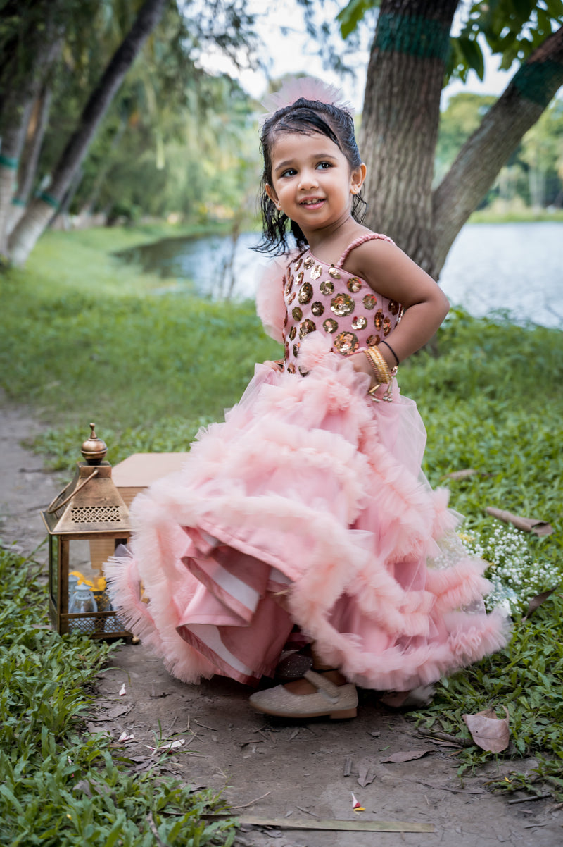 Rose Gold Frilly Sequin Lehenga