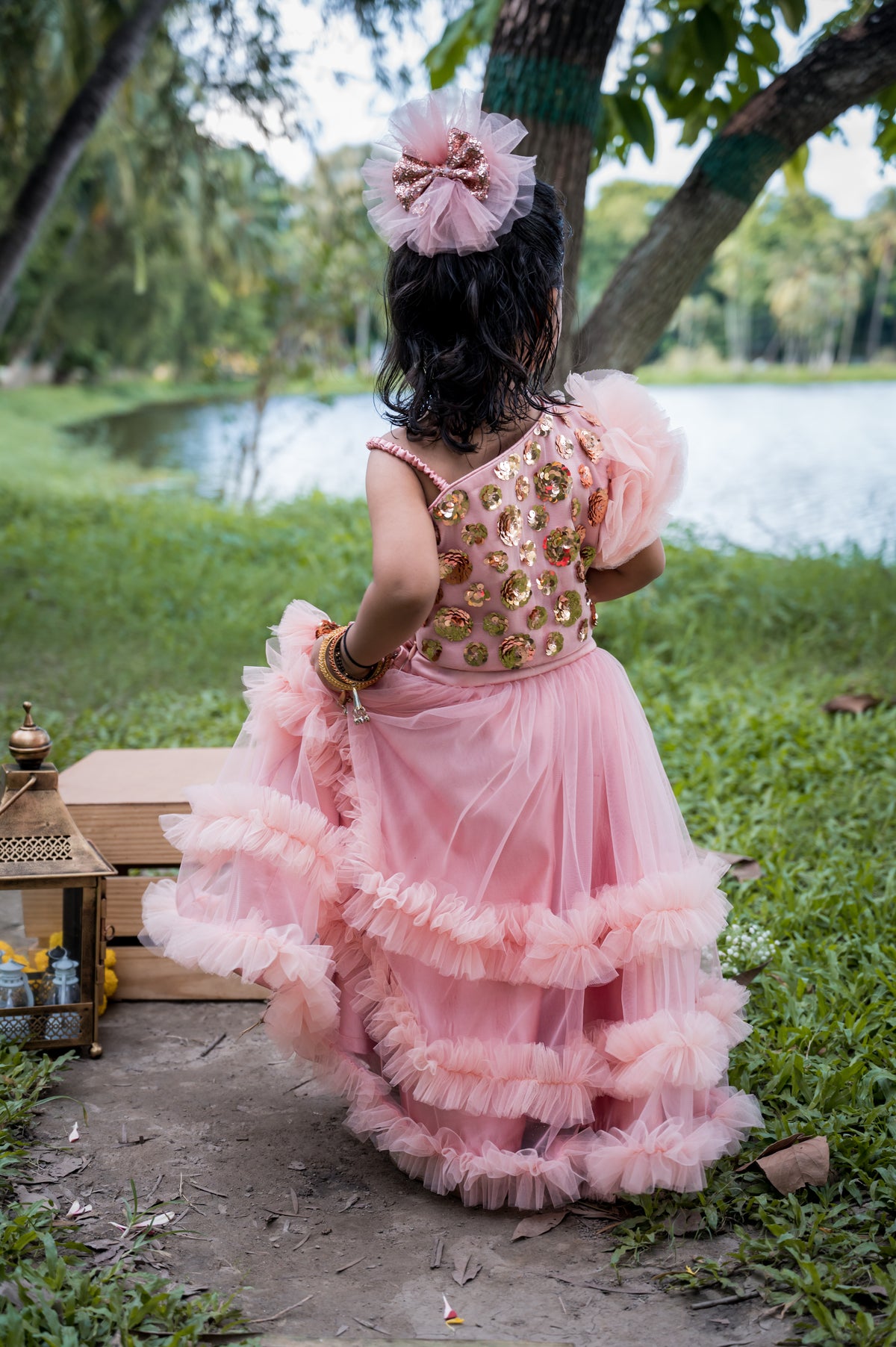 Rose Gold Frilly Sequin Lehenga