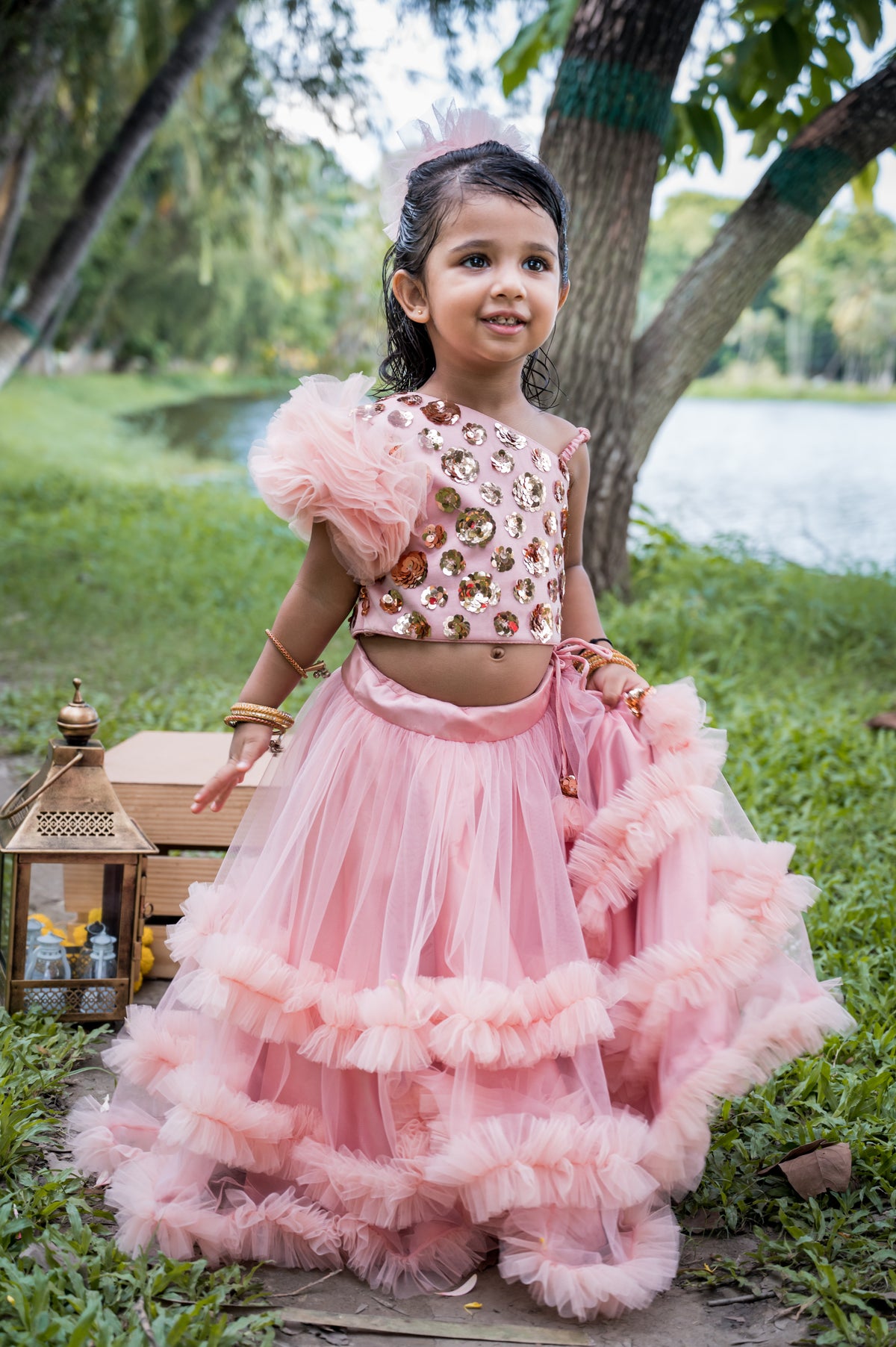 Rose Gold Frilly Sequin Lehenga