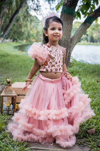 Rose Gold Frilly Sequin Lehenga