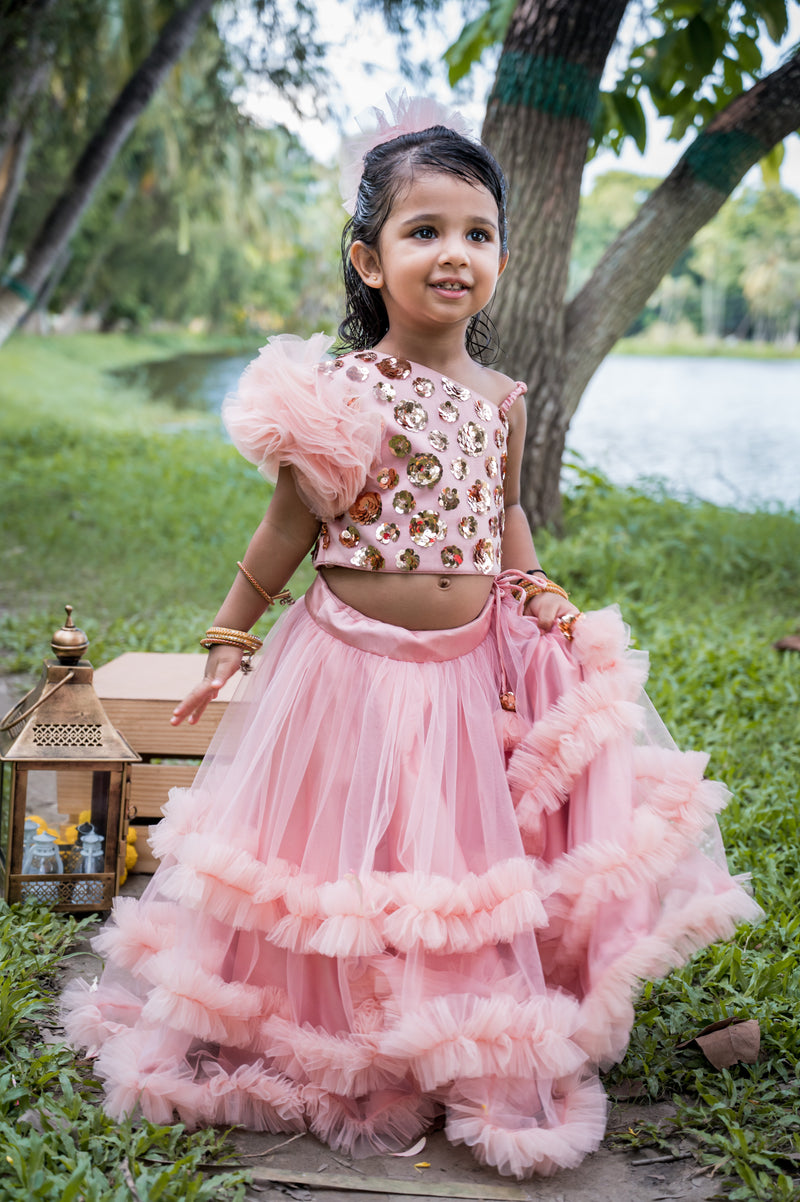 Rose Gold Frilly Sequin Lehenga