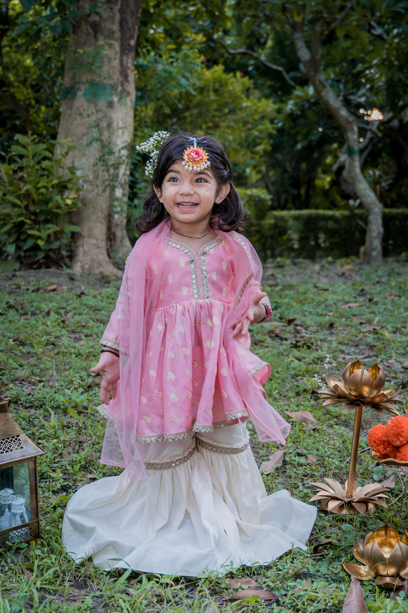Pink Kurta And Sharara Set With Dupatta