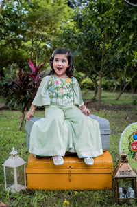 Floral Embroidered Mint Top With Sharara Pants